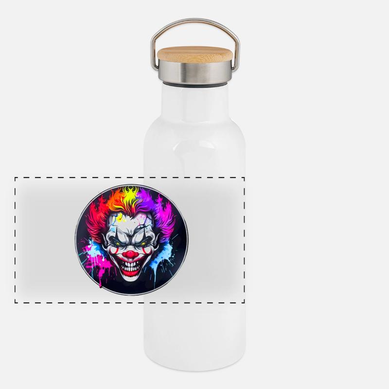 Bunter psycho Clown Panorama Thermosflasche mit Bambusdeckel
