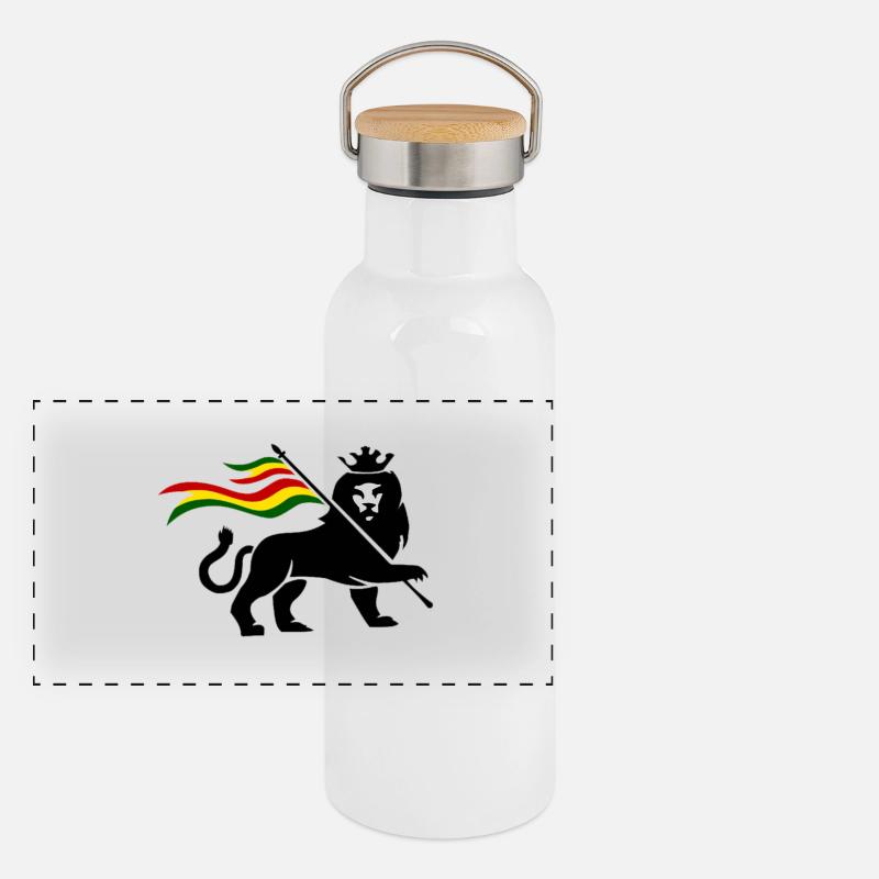 Rasta flag lion Panoramic Thermal Bottle with Bamboo Lid