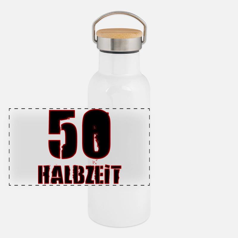 Geburtstag 50 - Halbzeit Panorama Thermosflasche mit Bambusdeckel