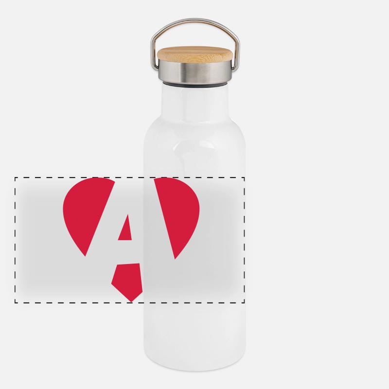 I love A - Herz A - Buchstabe A Panorama Thermosflasche mit Bambusdeckel