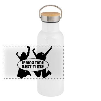 Spring Time Frühling Fun Freunde Geschenk - Panorama Thermosflasche mit Bambusdeckel - Weiß - Vorne