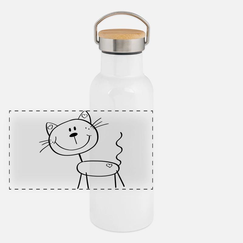 Lustige Strichmännchen Katze - Comic - Katzen Panorama Thermosflasche mit Bambusdeckel