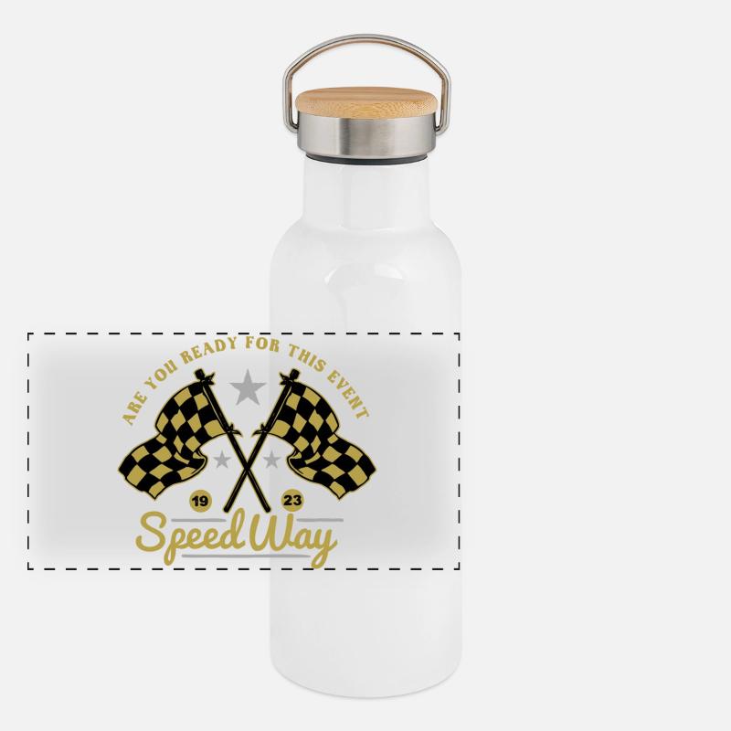 Cadeau de but de départ de drapeaux de course automobile Gourde isotherme avec bouchon en bambou