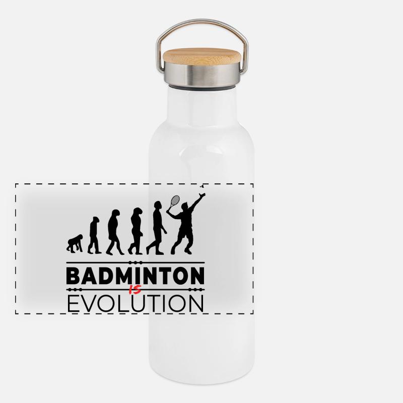 Badminton is evolution - Message Humor Parodie Panorama Thermosflasche mit Bambusdeckel