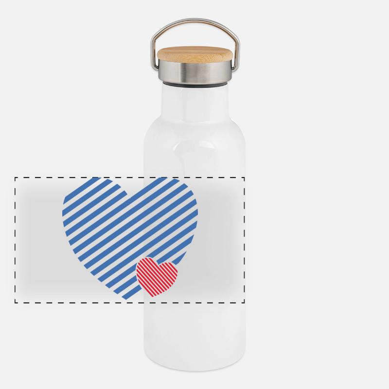 Doppel Herz - Design textile Geschenkidee Panorama Thermosflasche mit Bambusdeckel