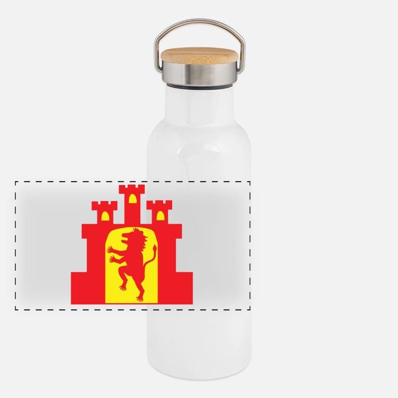 León und Castilla in Rot und Gelb Panorama Thermosflasche mit Bambusdeckel