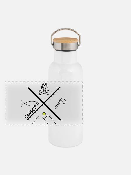 Design amusant pour les campeurs - Gourde isotherme avec bouchon en bambou - blanc - Devant