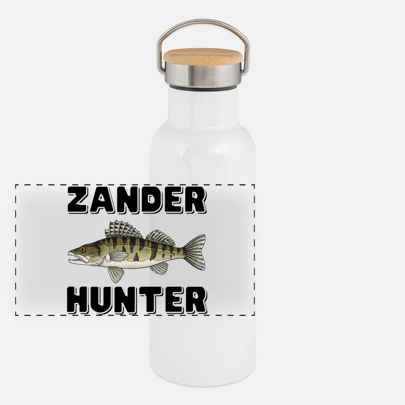 Zander Hunter – Predator-Angelhemd Panorama Thermosflasche mit Bambusdeckel