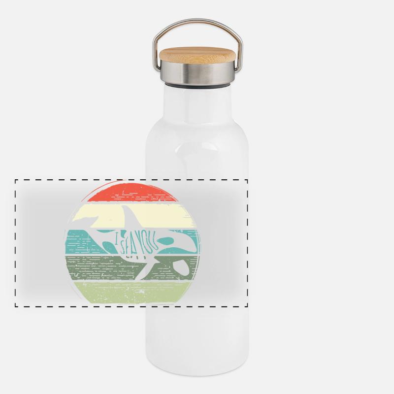 Cercle Retro du Coucher de la Baleine Gourde isotherme avec bouchon en bambou