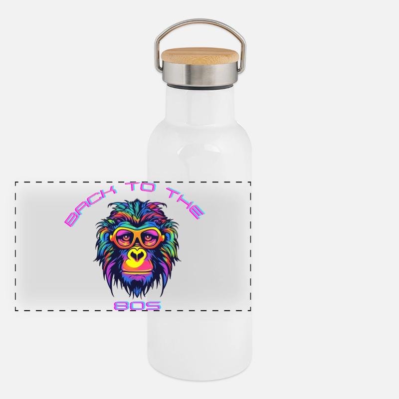 Psychedelischer Gorilla mit Sonnenbrille Panorama Thermosflasche mit Bambusdeckel