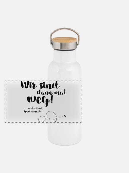 Wir sind dann mal weg - Panorama Thermosflasche mit Bambusdeckel - Weiß