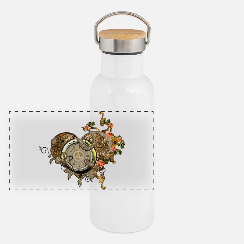 Merveilleuse montre steampunk Gourde isotherme avec bouchon en bambou