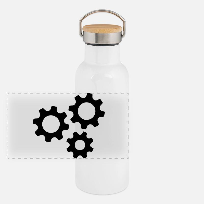 Gear Gearwheel Machines Work Panoramic Thermal Bottle with Bamboo Lid