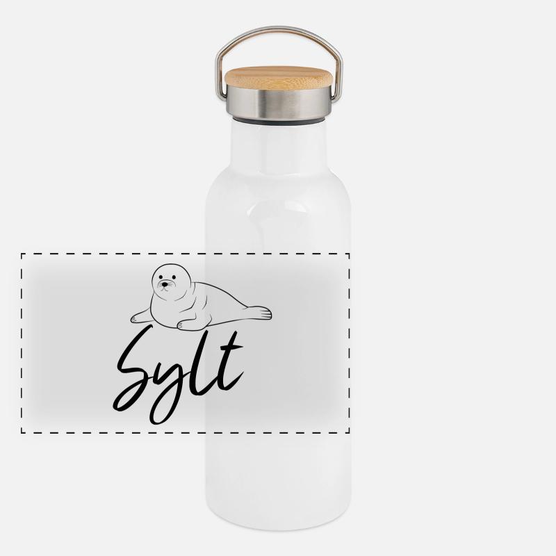 Sylt Robbe Panorama Thermosflasche mit Bambusdeckel