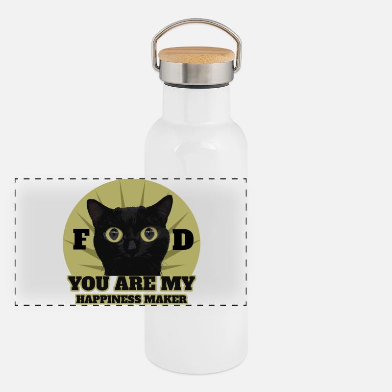 Chat noir mignon Gourde isotherme avec bouchon en bambou
