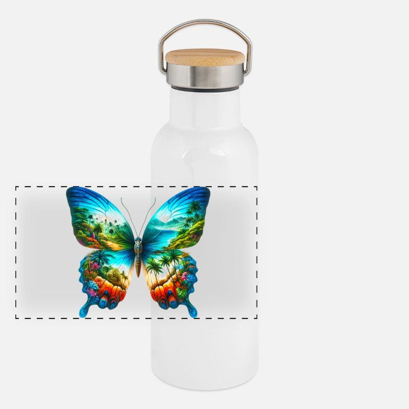 Schmetterling Panorama Thermosflasche mit Bambusdeckel