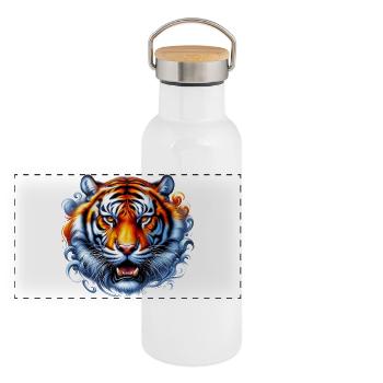 Tigre - Gourde isotherme avec bouchon en bambou - blanc - Devant