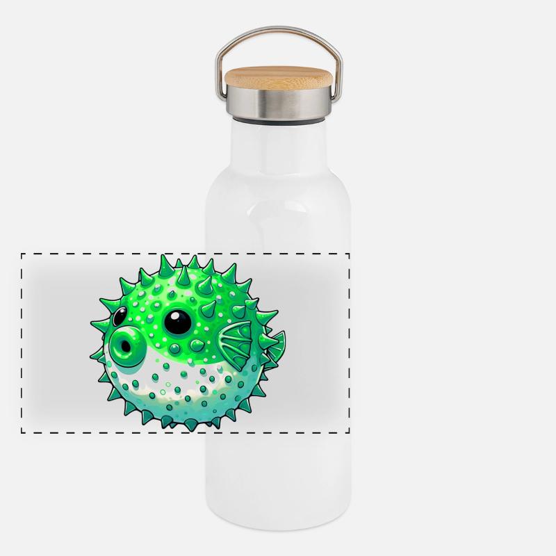 Kugelfisch Panorama Thermosflasche mit Bambusdeckel