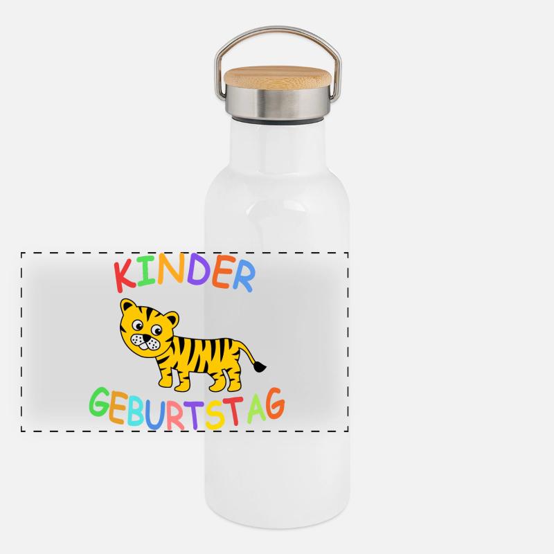 Kindergeburtstag mit Tiger Panorama Thermosflasche mit Bambusdeckel