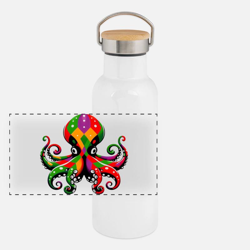 Krake Panorama Thermosflasche mit Bambusdeckel