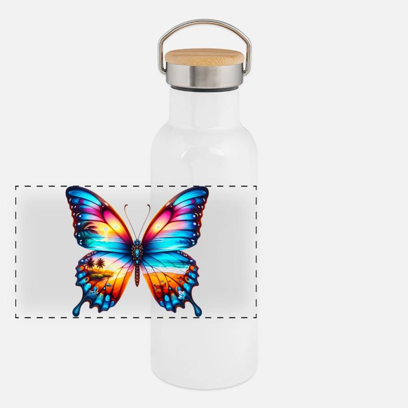 Schmetterling Panorama Thermosflasche mit Bambusdeckel