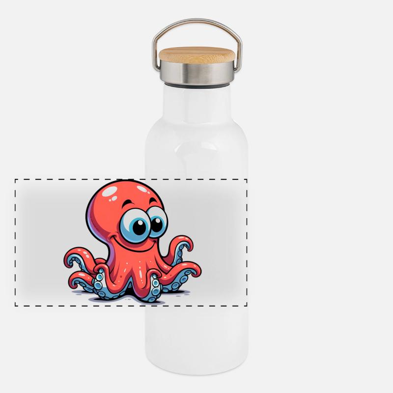 Krake Panorama Thermosflasche mit Bambusdeckel