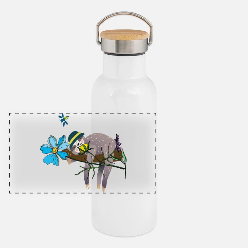 Faultier im Garten Panorama Thermosflasche mit Bambusdeckel