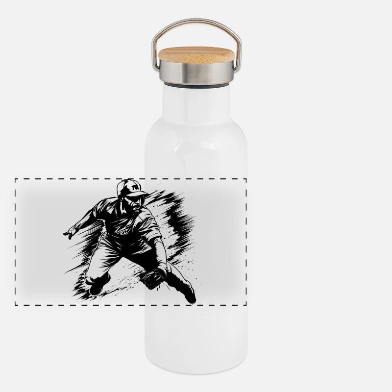 Baseball Sketch Panoramic Thermal Bottle with Bamboo Lid