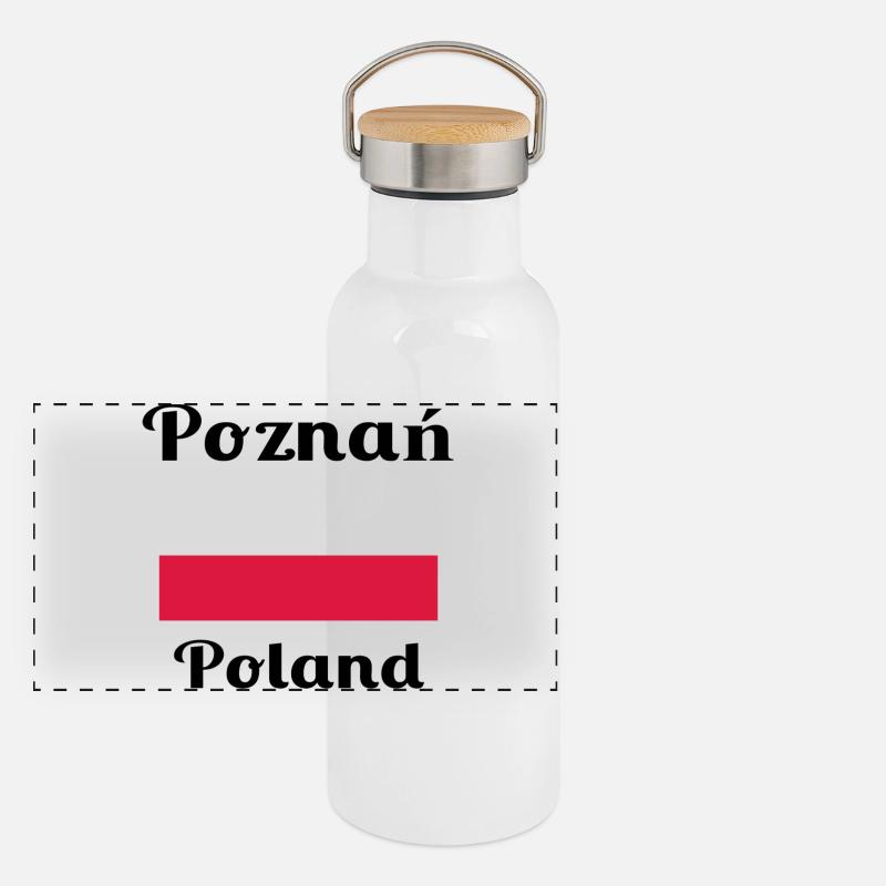 Poznan, Pologne - Imprimés élégants - Gourde isotherme avec bouchon en bambou - blanc