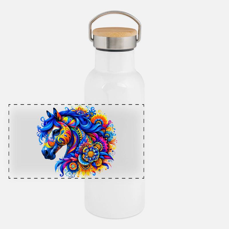 Pferd Panorama Thermosflasche mit Bambusdeckel
