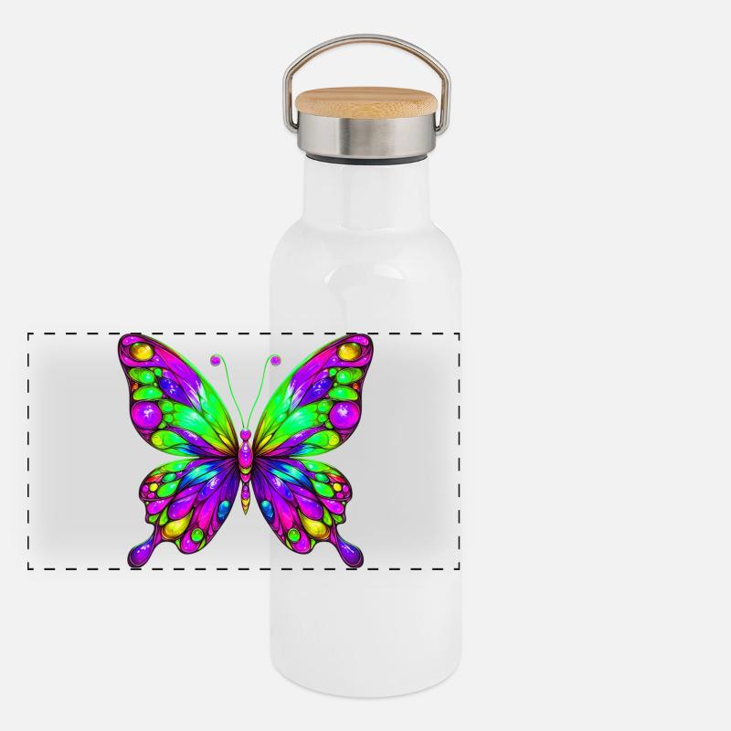 Schmetterling Panorama Thermosflasche mit Bambusdeckel