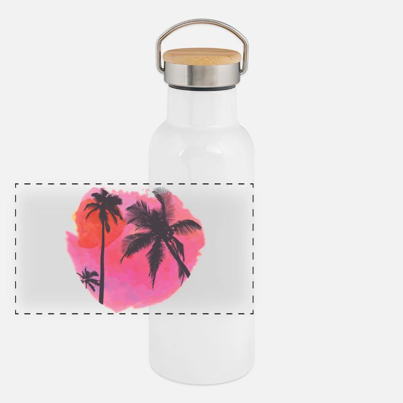 Tropical Sunset Palm Silhouette Panoramic Thermal Bottle with Bamboo Lid