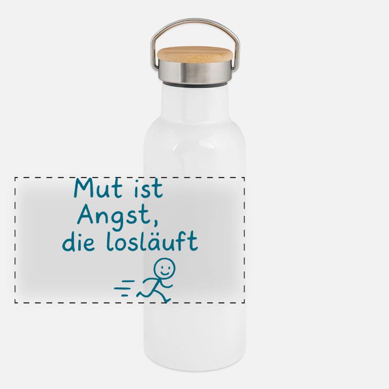 Courage is fear that runs off - Panoramic Thermal Bottle with Bamboo Lid - white