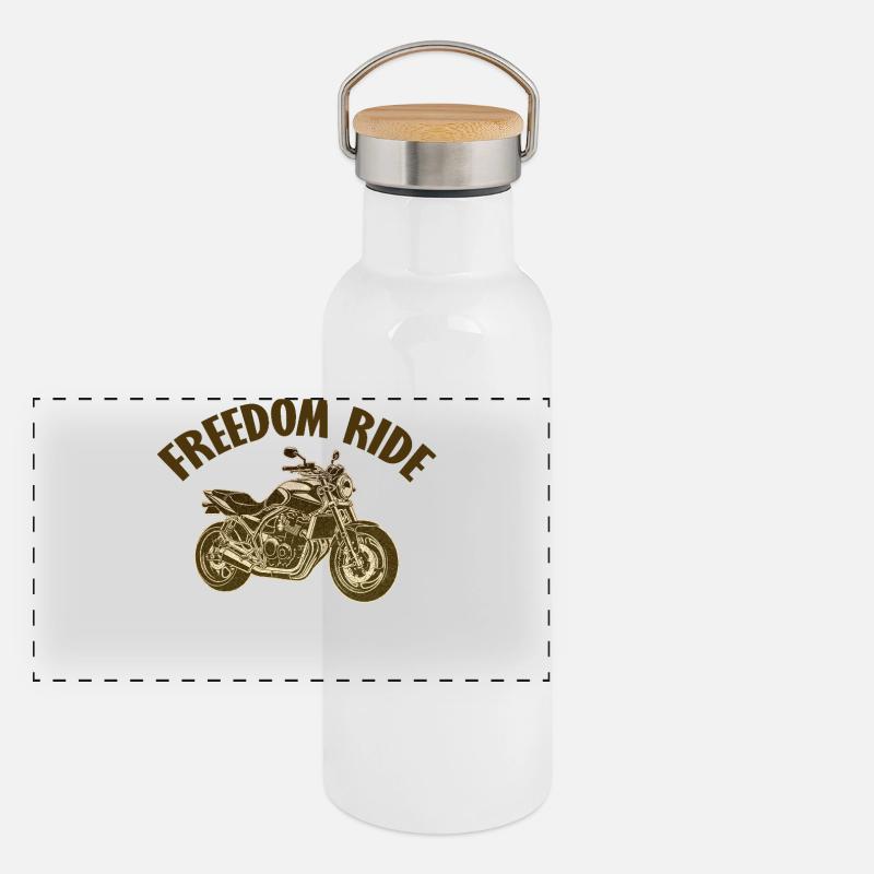 Grafik Motorrad Freedom Engine - Panorama Thermosflasche mit Bambusdeckel - Weiß