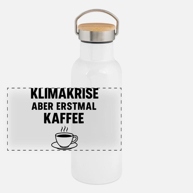 Climate crisis - but first coffee Panoramic Thermal Bottle with Bamboo Lid