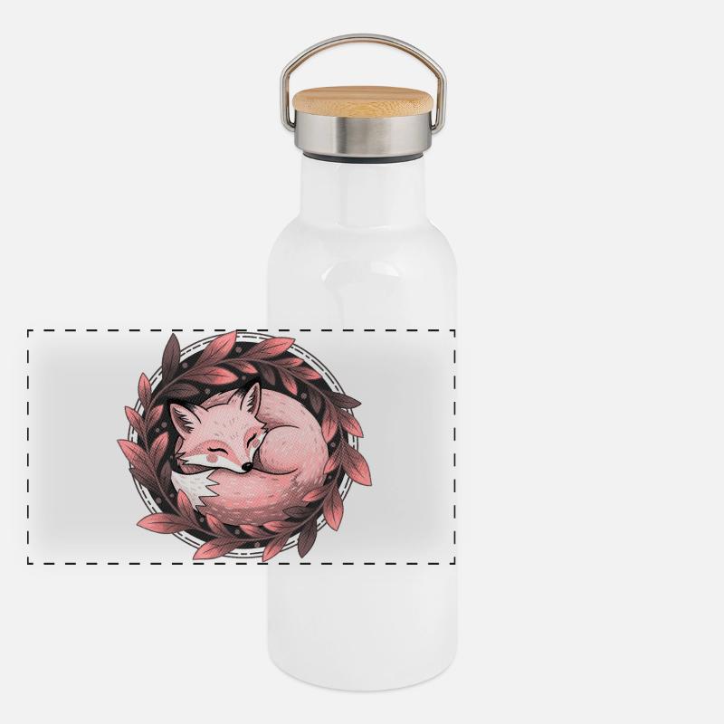 Rotfuchs umarmt von Herbstlaub Panorama Thermosflasche mit Bambusdeckel