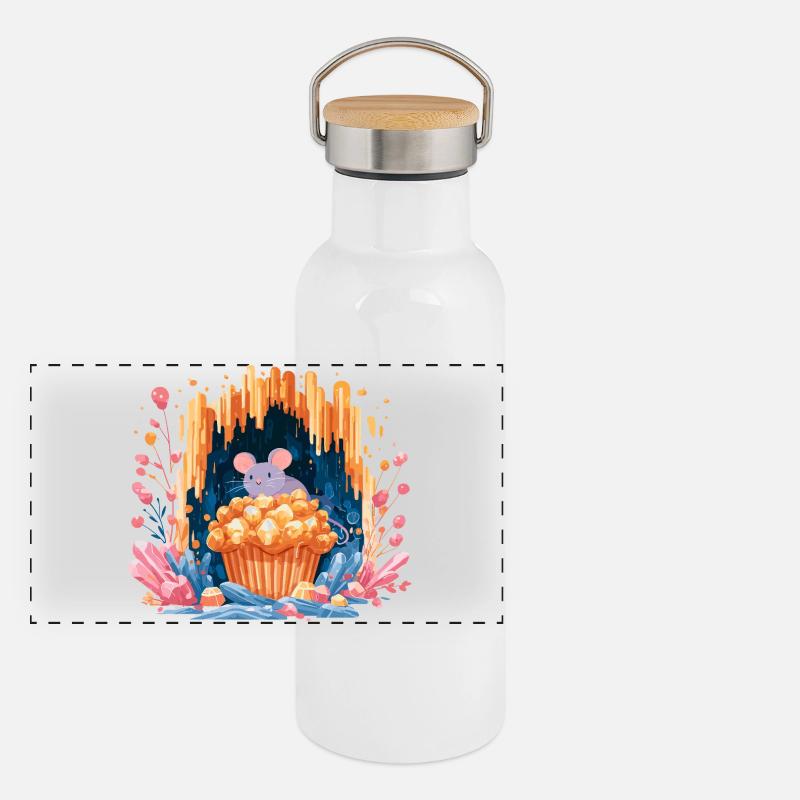 Cuddly mouse in the popcorn crater Panoramic Thermal Bottle with Bamboo Lid