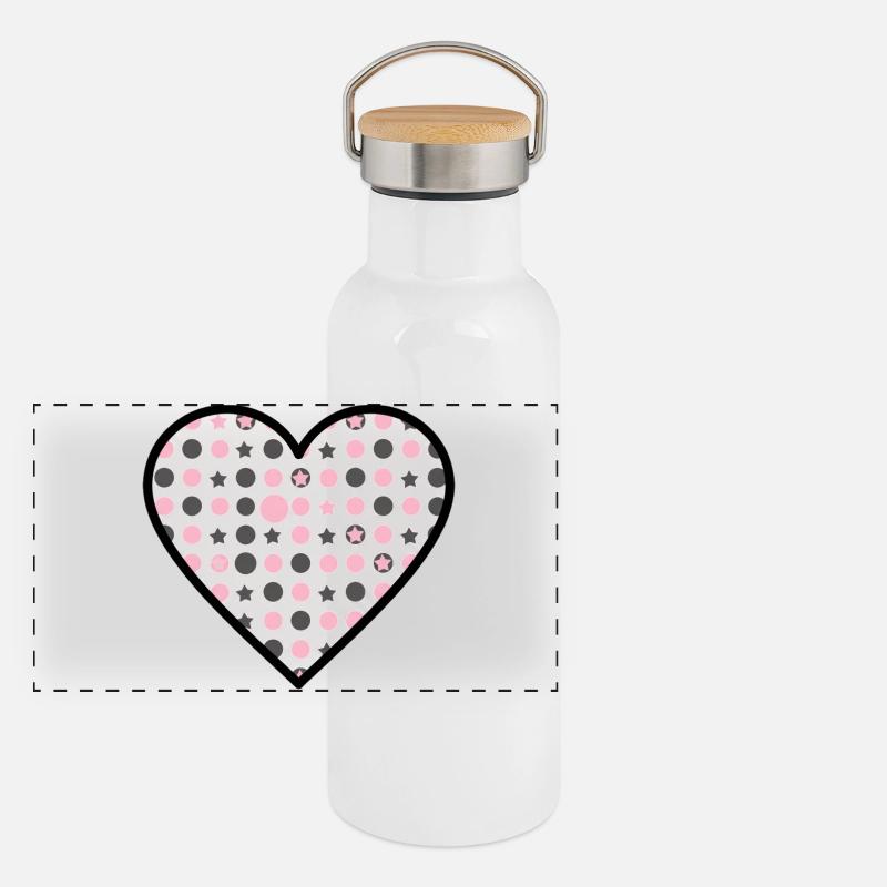 Heart Pattern Star Dots Cute Vector Panoramic Thermal Bottle with Bamboo Lid