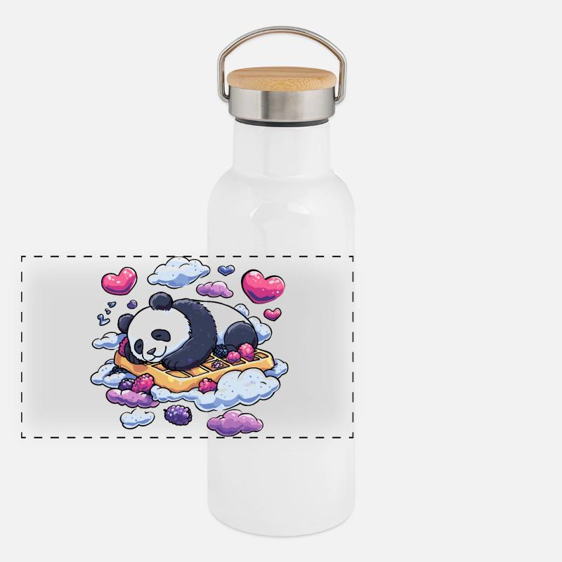 Panda Traum auf Waffelwolken Panorama Thermosflasche mit Bambusdeckel