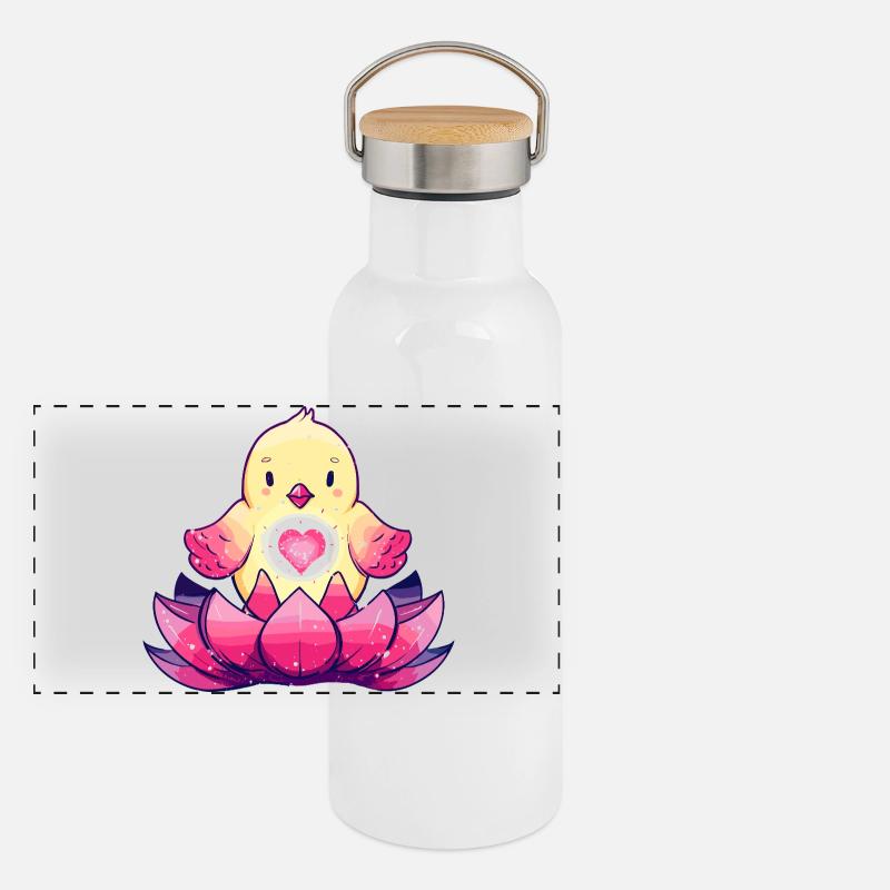 Hearts chicks on lotus Panoramic Thermal Bottle with Bamboo Lid