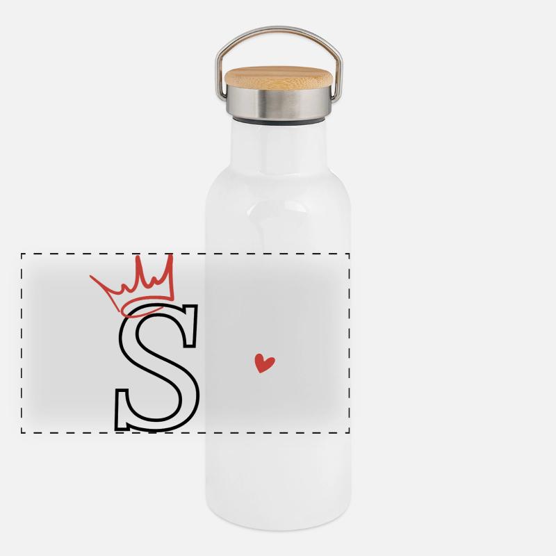 Buchstabe s Kronenherz Panorama Thermosflasche mit Bambusdeckel