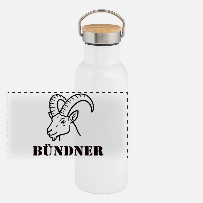 Bündner Alpenbock  Panorama Thermosflasche mit Bambusdeckel