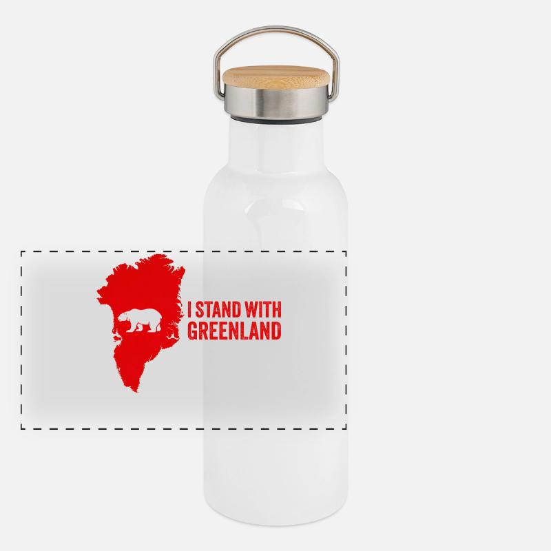 Grönlandischer Solidaritäts-Eisbär Panorama Thermosflasche mit Bambusdeckel