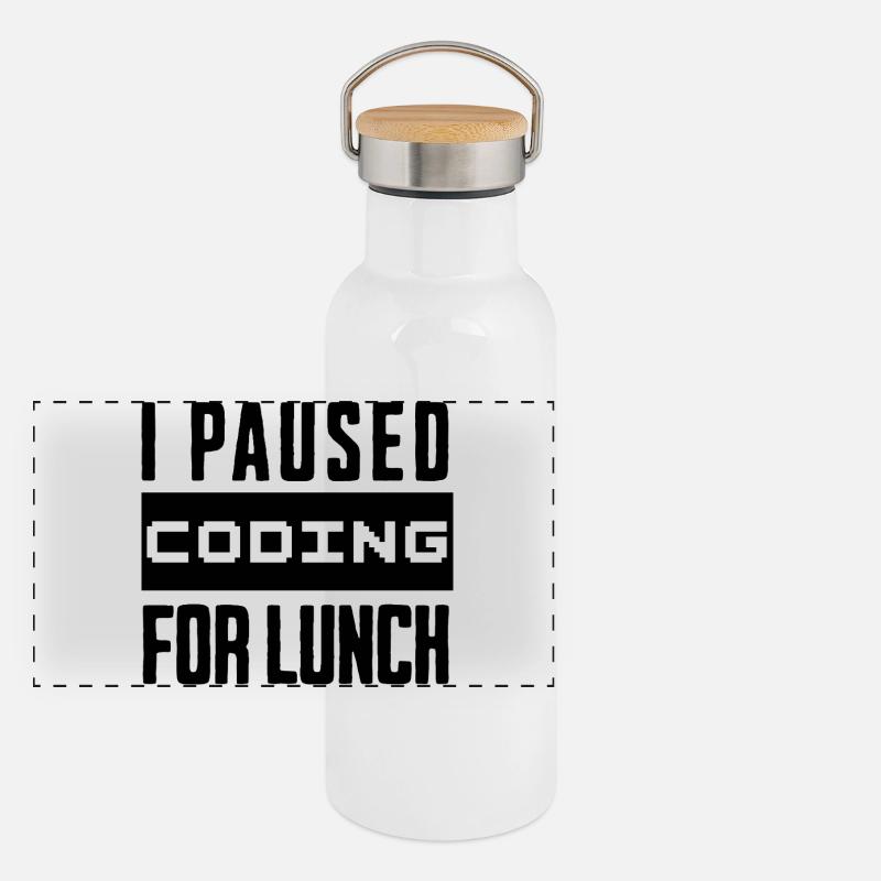 Codage de geeks, j’ai mis le codage en pause pour le déjeuner Gourde isotherme avec bouchon en bambou