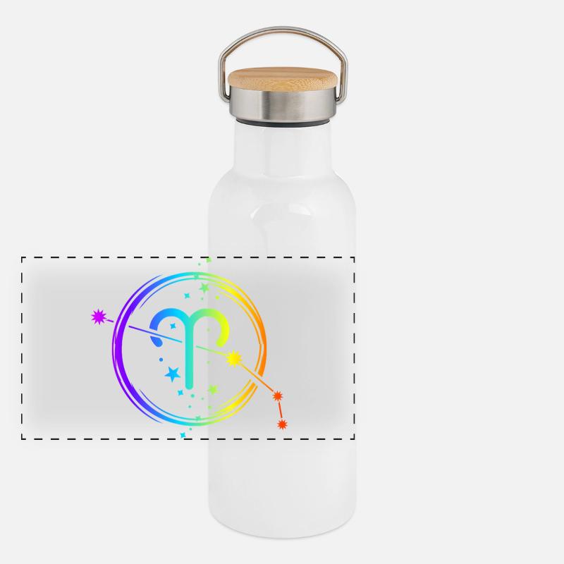 Widder-Horoskop, Tierkreiszeichen und Astrologie Panorama Thermosflasche mit Bambusdeckel