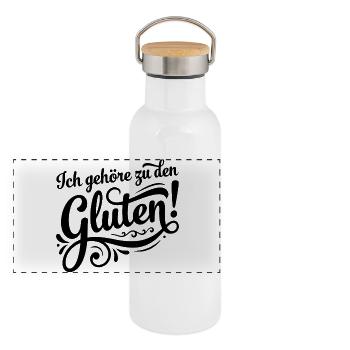 Ich gehöre zu den Gluten – Lustiges Wortspiel - Panorama Thermosflasche mit Bambusdeckel - Weiß - Vorne