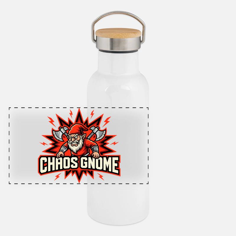 Evil Gnome, Dark Gnome, Goth Gnome, Funny Gnome Panoramic Thermal Bottle with Bamboo Lid