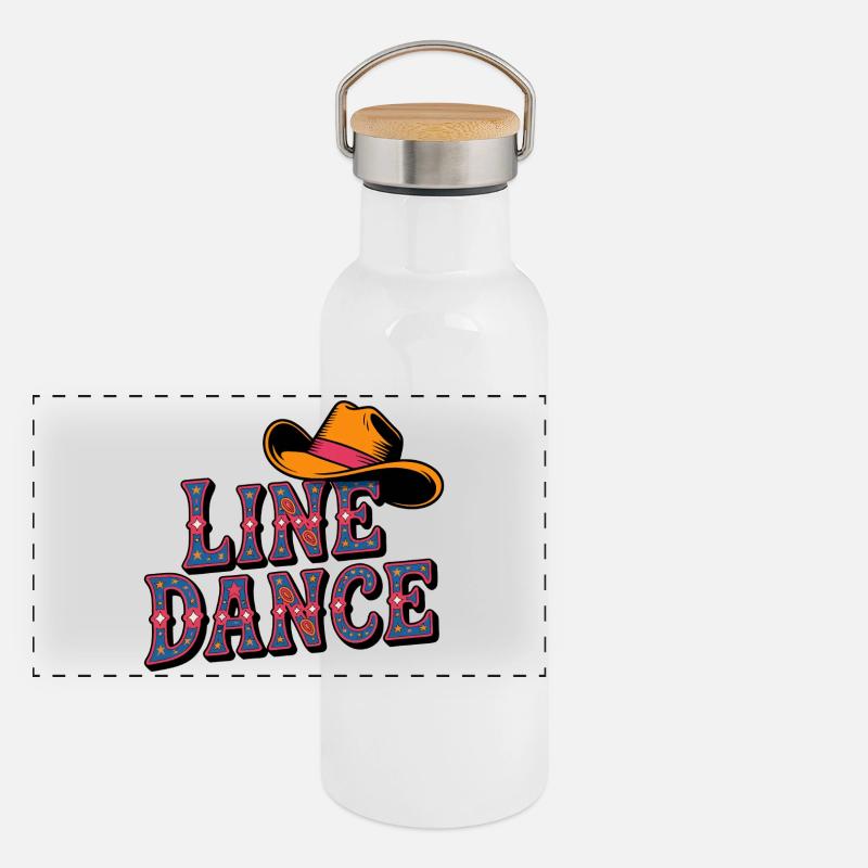Line Dance Cowboyhut Panorama Thermosflasche mit Bambusdeckel