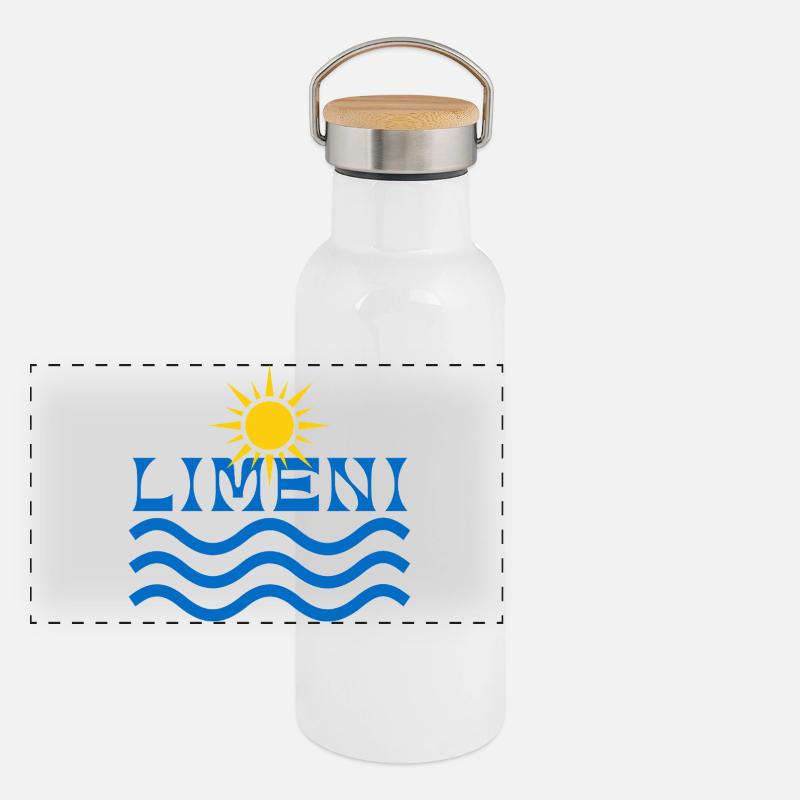 Limeni Sunrise Over Blue Waves Panoramic Thermal Bottle with Bamboo Lid