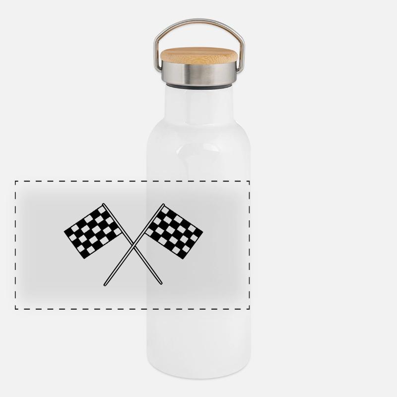 Drapeau Course Cible Voiture - Gourde isotherme avec bouchon en bambou - blanc